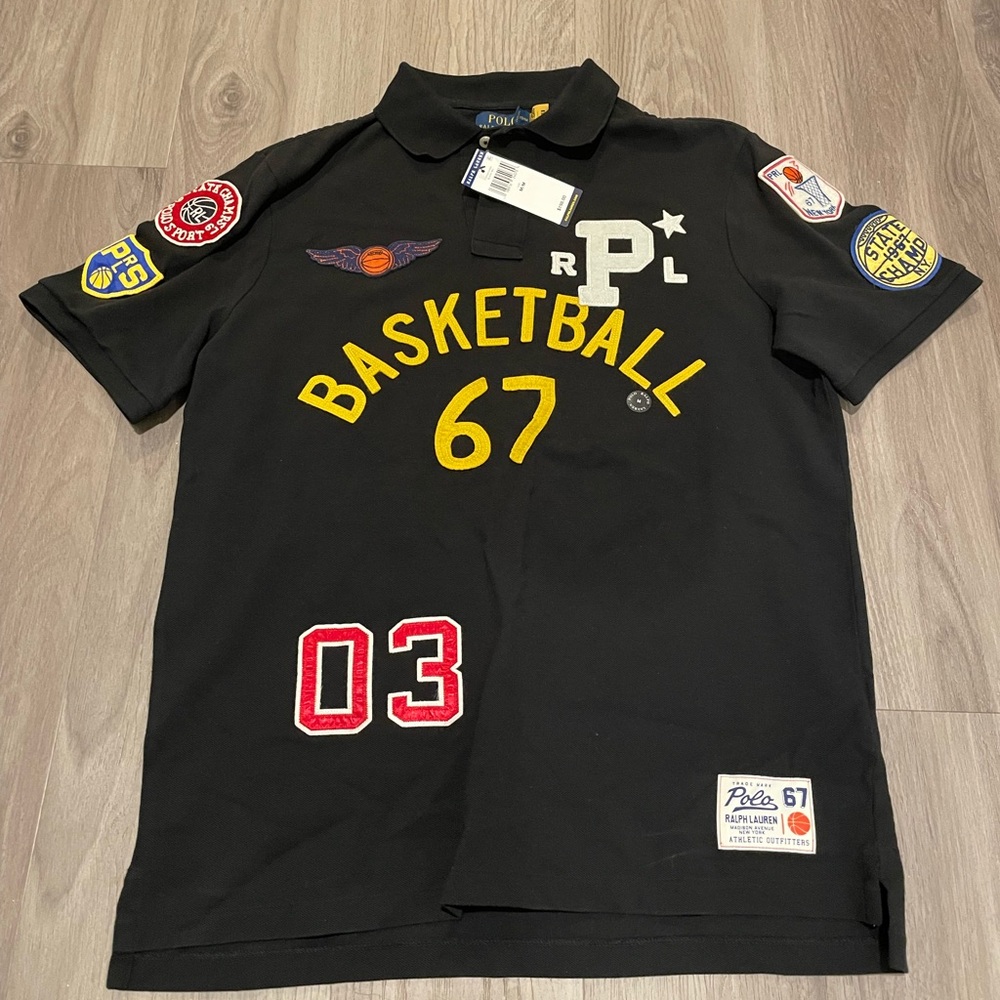 New w/tags Ralph Lauren “NY Basketball Patch” Black Polo Shirt - Size M